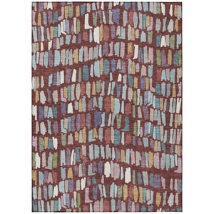 HomeRoots 8' X 10' Striped Indoor Outdoor Area Rug in Burgundy, Teal & Green – Washable, Durable, Stylish Design 689628