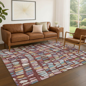 HomeRoots 9' Striped Burgundy Teal Blue Green Area Rug - Washable, Durable, Perfect for Indoor & Outdoor Use! 689629