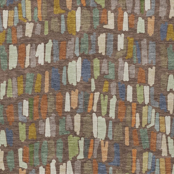 HomeRoots 5' Striped Washable Area Rug in Chocolate, Green & Blue - Durable Indoor/Outdoor Design for Every Space 689632