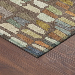 HomeRoots 8' Stylish Chocolate, Green & Blue Round Striped Rug - Washable, Durable, Ideal for Indoor/Outdoor Use 689633