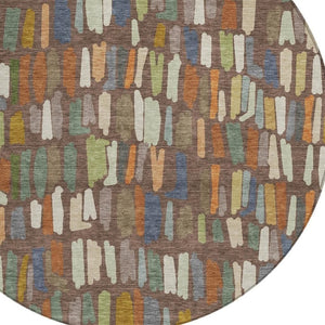 HomeRoots 8' Stylish Chocolate, Green & Blue Round Striped Rug - Washable, Durable, Ideal for Indoor/Outdoor Use 689633