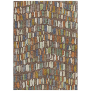 HomeRoots 9' X 12' Striped Area Rug in Chocolate, Green & Blue - Washable, Durable for Indoor & Outdoor Use 689635