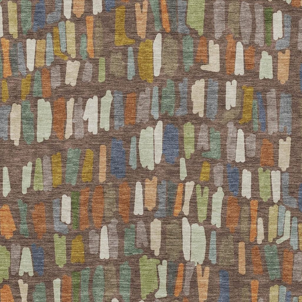 HomeRoots 10' Washable Indoor Outdoor Area Rug in Rich Chocolate, Green & Blue Stripes - Durable & Stylish! 689636