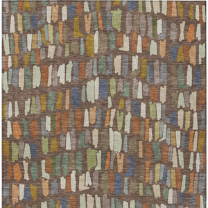 HomeRoots 10' Washable Indoor Outdoor Area Rug in Rich Chocolate, Green & Blue Stripes - Durable & Stylish! 689636