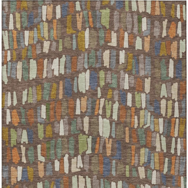HomeRoots 10' Washable Indoor Outdoor Area Rug in Rich Chocolate, Green & Blue Stripes - Durable & Stylish! 689636