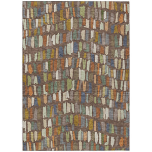 HomeRoots 10' Washable Indoor Outdoor Area Rug in Rich Chocolate, Green & Blue Stripes - Durable & Stylish! 689636
