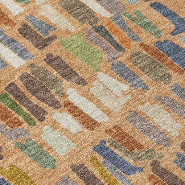 HomeRoots 8' Striped Copper Blue Ivory Round Washable Area Rug - Durable Indoors & Outdoors for Busy Homes 689639