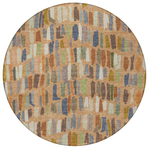 HomeRoots 8' Striped Copper Blue Ivory Round Washable Area Rug - Durable Indoors & Outdoors for Busy Homes 689639