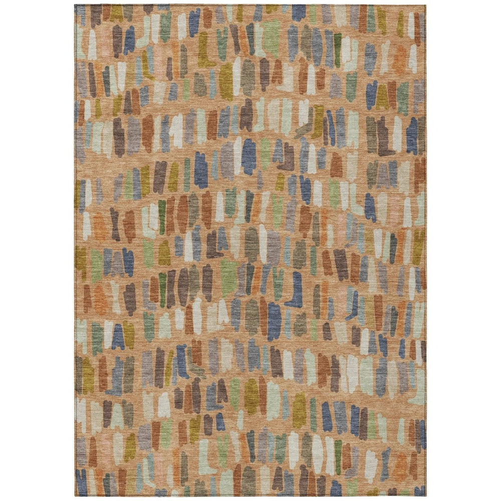 HomeRoots 8' X 10' Stylish Copper Blue and Ivory Striped Washable Area Rug for Indoor and Outdoor Spaces 689640