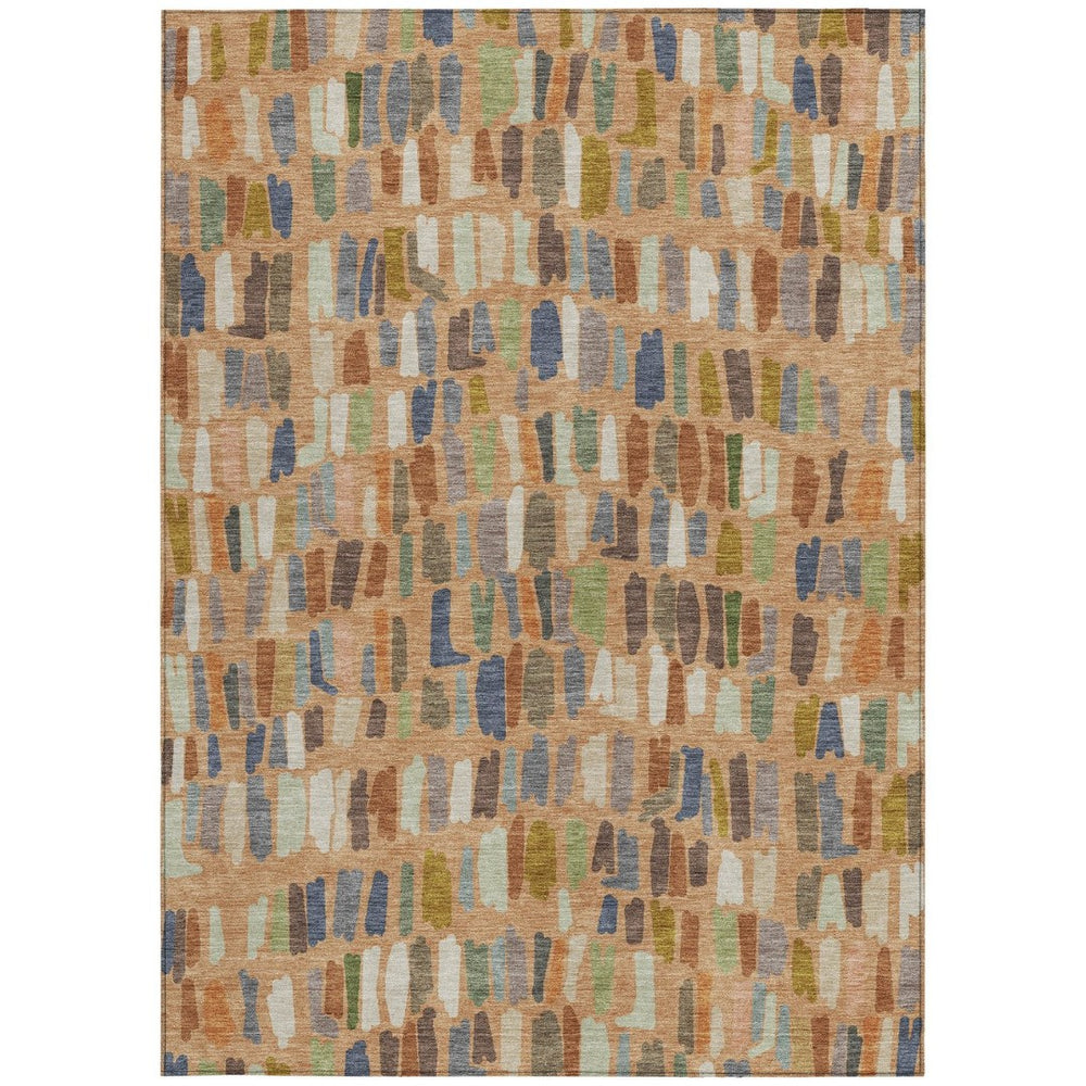 HomeRoots 9' Indoor Outdoor Area Rug - Copper Blue & Ivory Striped, Machine Washable, Stain-Resistant Design! 689641