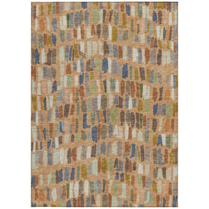 HomeRoots 9' Indoor Outdoor Area Rug - Copper Blue & Ivory Striped, Machine Washable, Stain-Resistant Design! 689641
