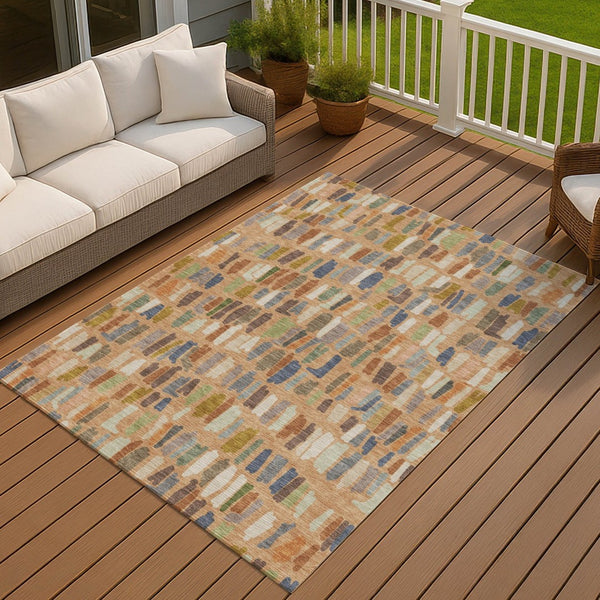 HomeRoots 10' Copper Blue & Ivory Striped Washable Area Rug - Durable Indoor/Outdoor Design for Any Space 689642
