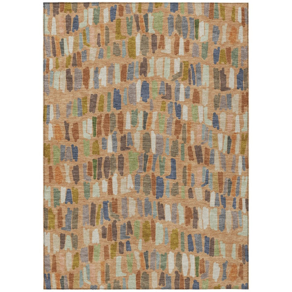 HomeRoots 10' Copper Blue & Ivory Striped Washable Area Rug - Durable Indoor/Outdoor Design for Any Space 689642
