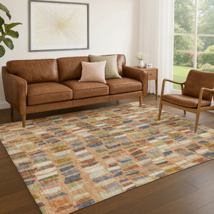 HomeRoots 10' Copper Blue & Ivory Striped Washable Area Rug - Durable Indoor/Outdoor Design for Any Space 689642
