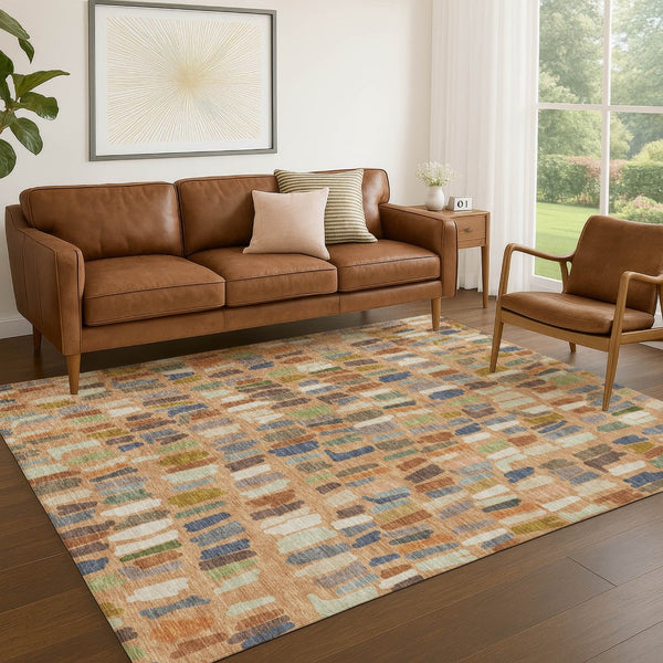 HomeRoots 10' Copper Blue & Ivory Striped Washable Area Rug - Durable Indoor/Outdoor Design for Any Space 689642