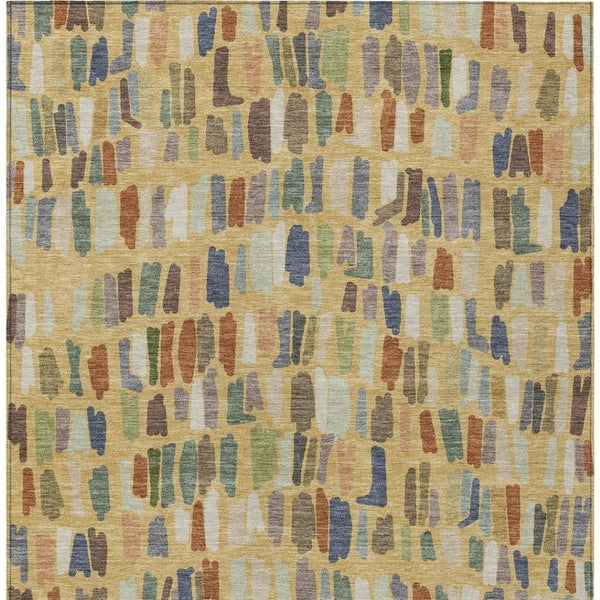 HomeRoots 5' Gold Blue Ivory Striped Washable Area Rug – Durable Indoor/Outdoor Design for High-Traffic Spaces 689644