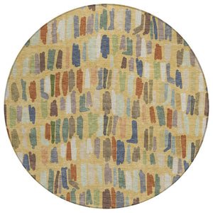 HomeRoots 8' Vibrant Gold, Blue & Ivory Round Striped Washable Rug - Stylish Indoor/Outdoor Decor for All Spaces 689645