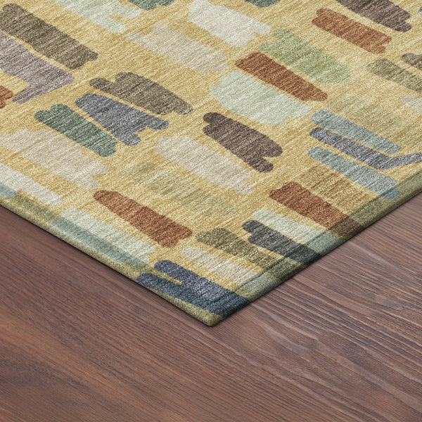 HomeRoots 8' Vibrant Gold, Blue & Ivory Round Striped Washable Rug - Stylish Indoor/Outdoor Decor for All Spaces 689645