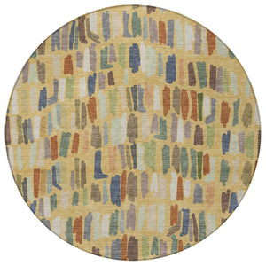 HomeRoots 8' Vibrant Gold, Blue & Ivory Round Striped Washable Rug - Stylish Indoor/Outdoor Decor for All Spaces 689645