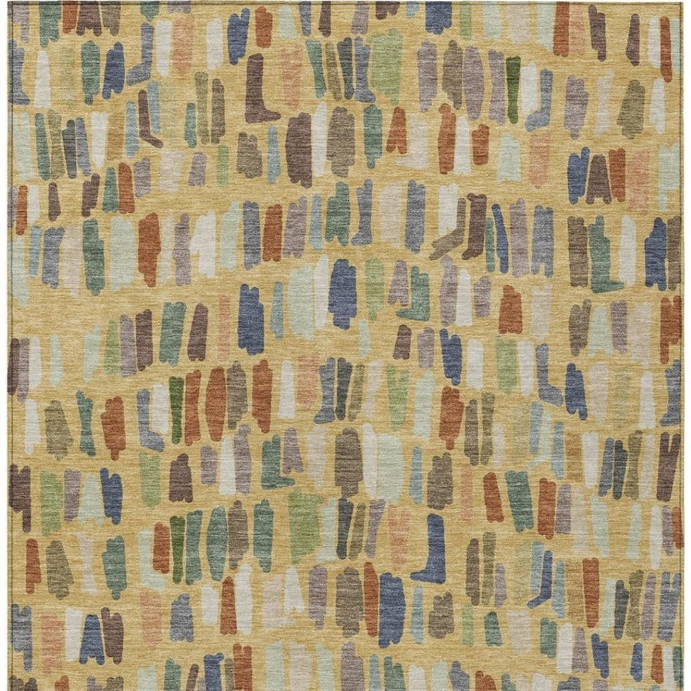 HomeRoots 8' Striped Gold Blue Ivory Washable Area Rug for Indoor/Outdoor Use - Durable, Stylish & Machine Washable 689646