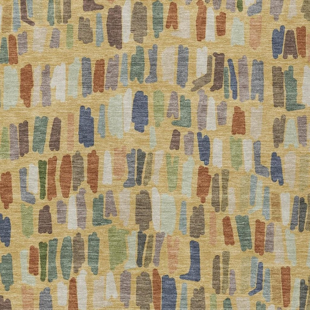 HomeRoots 9' Striped Washable Area Rug in Gold, Blue & Ivory – Durable Indoor/Outdoor Style for High-Traffic Spaces 689647