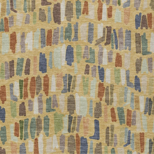 HomeRoots 9' Striped Washable Area Rug in Gold, Blue & Ivory – Durable Indoor/Outdoor Style for High-Traffic Spaces 689647