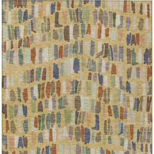HomeRoots 9' Striped Washable Area Rug in Gold, Blue & Ivory – Durable Indoor/Outdoor Style for High-Traffic Spaces 689647