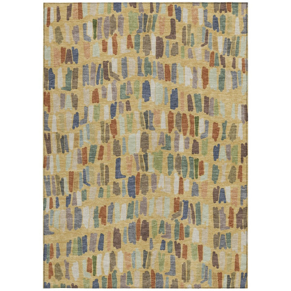 HomeRoots 10' Striped Gold Blue Ivory Area Rug - Washable, Durable, Indoor/Outdoor Design for Stylish Spaces 689648