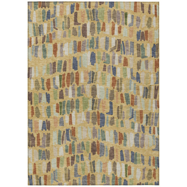 HomeRoots 10' Striped Gold Blue Ivory Area Rug - Washable, Durable, Indoor/Outdoor Design for Stylish Spaces 689648