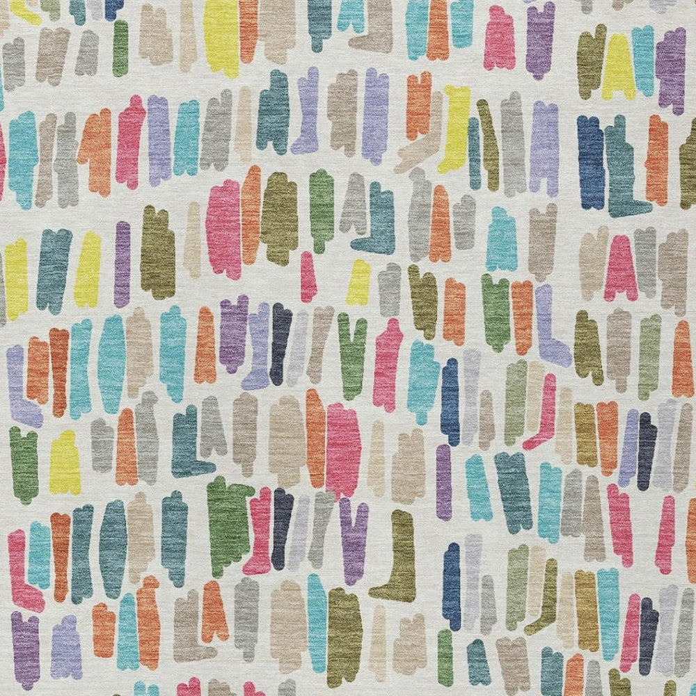 HomeRoots 5' X 8' Washable Indoor Outdoor Area Rug in Ivory, Orange & Green Stripes - Durable & Stylish Addition 689650