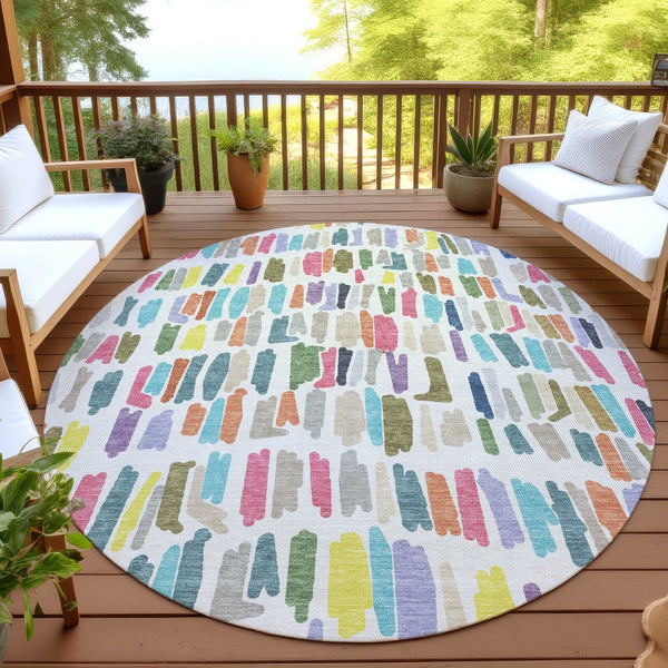 HomeRoots 8' Striped Washable Area Rug in Ivory, Orange & Green – Durable Indoor/Outdoor Décor for Every Space 689651
