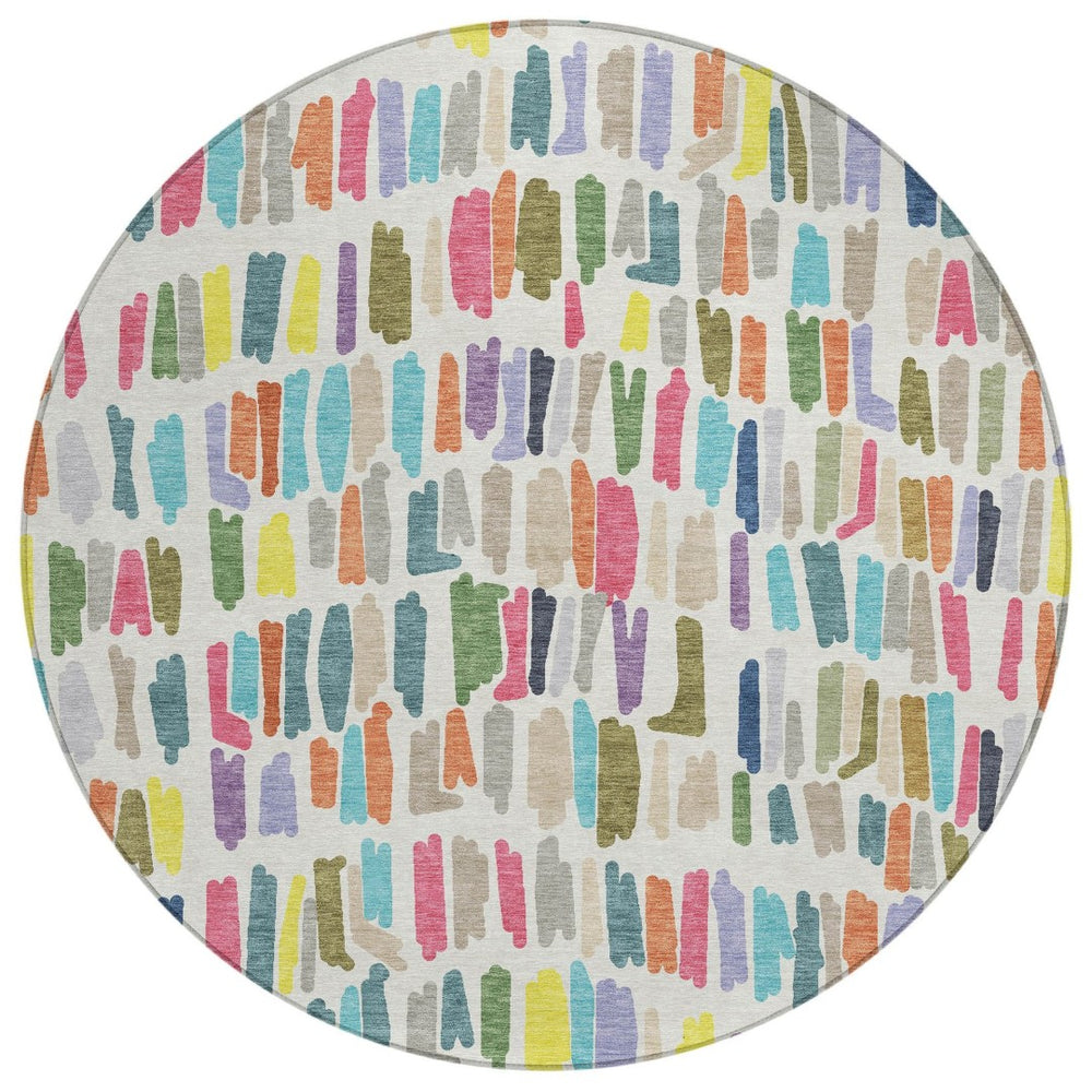 HomeRoots 8' Striped Washable Area Rug in Ivory, Orange & Green – Durable Indoor/Outdoor Décor for Every Space 689651