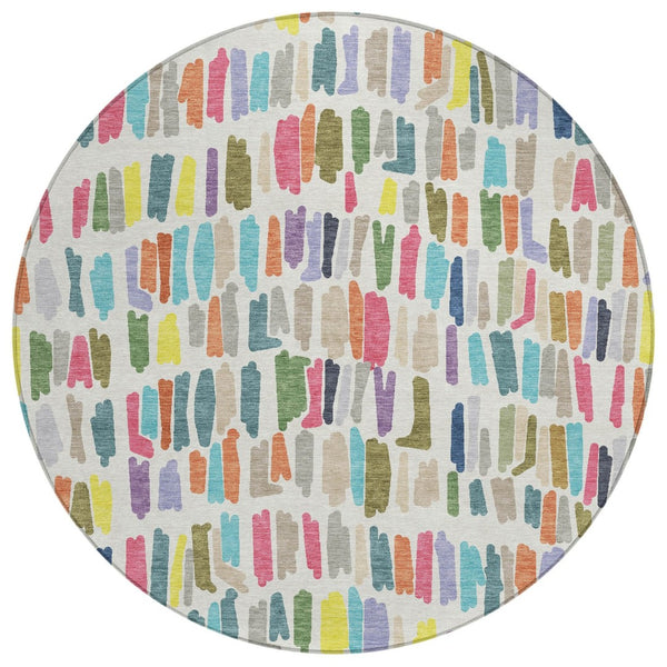 HomeRoots 8' Striped Washable Area Rug in Ivory, Orange & Green – Durable Indoor/Outdoor Décor for Every Space 689651