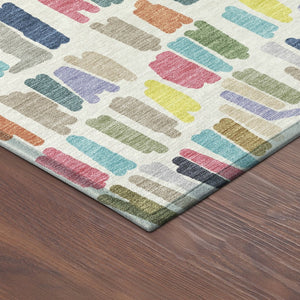 HomeRoots 8' Striped Washable Area Rug in Ivory, Orange & Green – Durable Indoor/Outdoor Décor for Every Space 689651