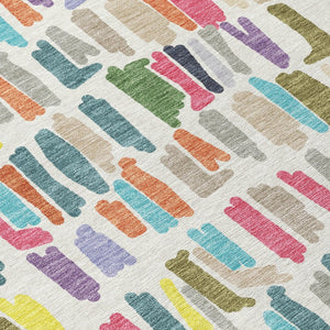 HomeRoots 8' Striped Washable Area Rug in Ivory, Orange & Green – Durable Indoor/Outdoor Décor for Every Space 689651