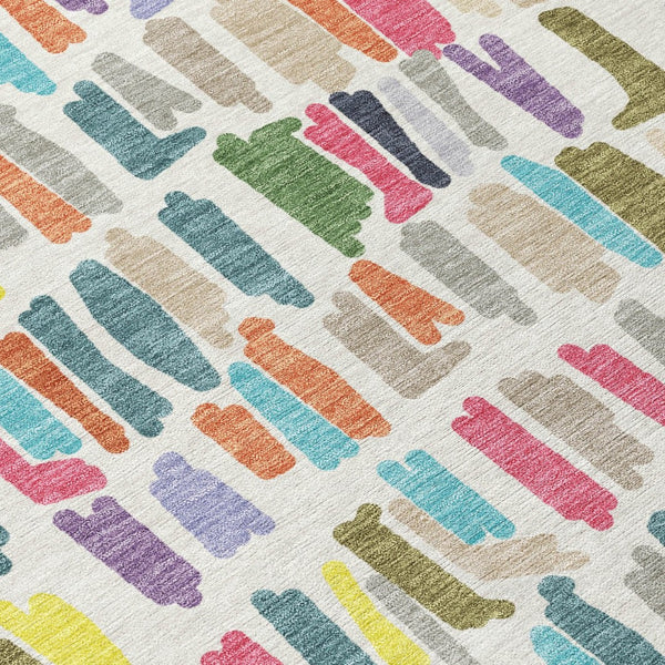 HomeRoots 8' Striped Washable Area Rug in Ivory, Orange & Green – Durable Indoor/Outdoor Décor for Every Space 689651