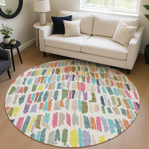 HomeRoots 8' Striped Washable Area Rug in Ivory, Orange & Green – Durable Indoor/Outdoor Décor for Every Space 689651