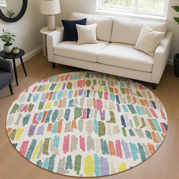 HomeRoots 8' Striped Washable Area Rug in Ivory, Orange & Green – Durable Indoor/Outdoor Décor for Every Space 689651