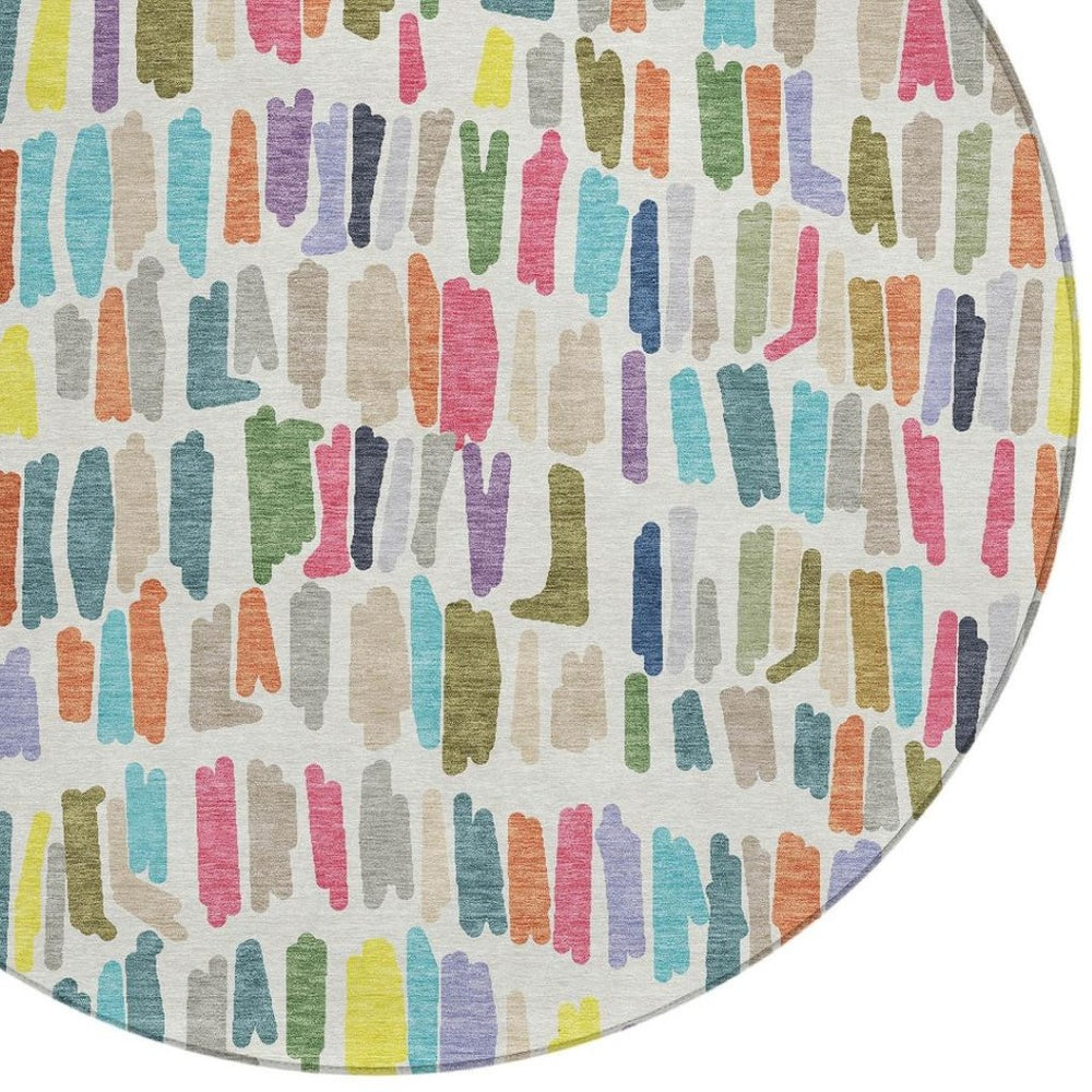 HomeRoots 8' Striped Washable Area Rug in Ivory, Orange & Green – Durable Indoor/Outdoor Décor for Every Space 689651