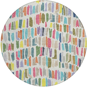 HomeRoots 8' Striped Washable Area Rug in Ivory, Orange & Green – Durable Indoor/Outdoor Décor for Every Space 689651