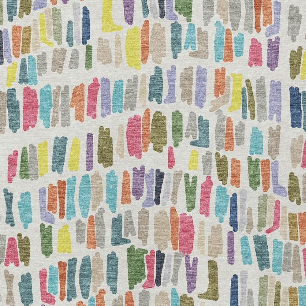 HomeRoots 8' Indoor Outdoor Washable Area Rug - Ivory, Orange & Green Stripes, Durable, Fade-Resistant Design 689652