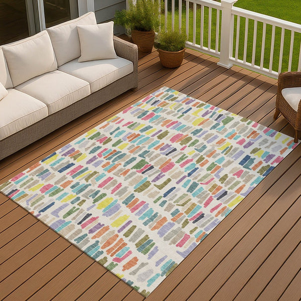 HomeRoots 10' Indoor Outdoor Area Rug - Ivory, Orange & Green Striped Design, Machine Washable, Durable & Stylish 689654