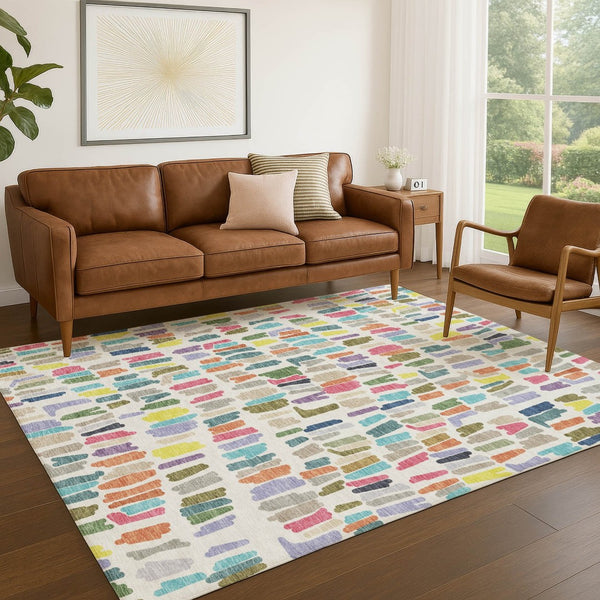 HomeRoots 10' Indoor Outdoor Area Rug - Ivory, Orange & Green Striped Design, Machine Washable, Durable & Stylish 689654