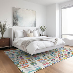 HomeRoots 10' Indoor Outdoor Area Rug - Ivory, Orange & Green Striped Design, Machine Washable, Durable & Stylish 689654