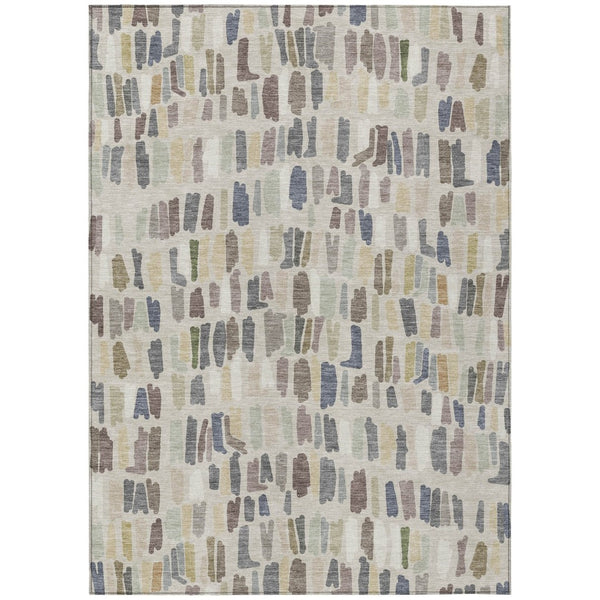 HomeRoots 5' X 8' Versatile Linen Gray & Beige Striped Area Rug - Washable Indoor/Outdoor, Durable & Stylish! 689656
