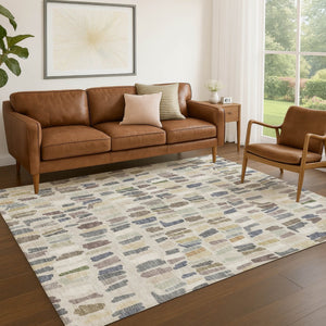 HomeRoots 5' X 8' Versatile Linen Gray & Beige Striped Area Rug - Washable Indoor/Outdoor, Durable & Stylish! 689656