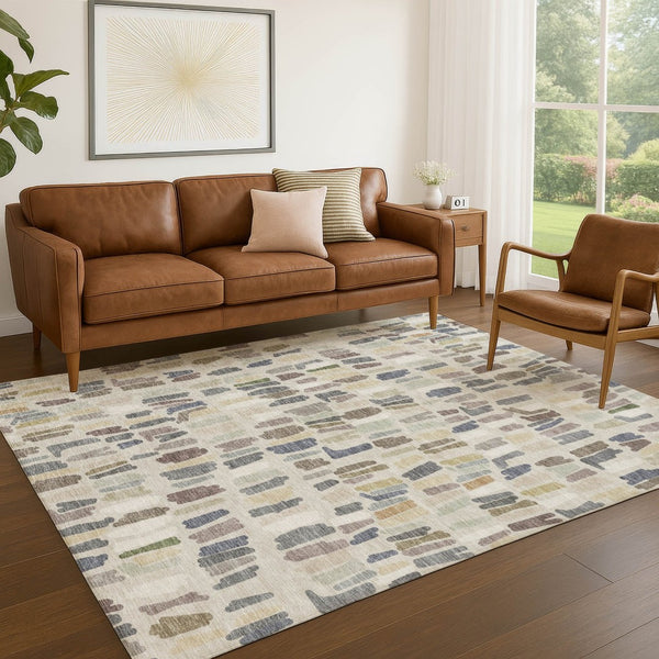 HomeRoots 5' X 8' Versatile Linen Gray & Beige Striped Area Rug - Washable Indoor/Outdoor, Durable & Stylish! 689656