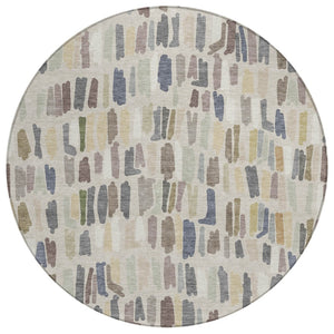 HomeRoots 8' Round Striped Area Rug in Linen Gray and Beige | Washable, Durable, Indoor/Outdoor Design for Style 689657