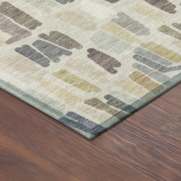 HomeRoots 8' Round Striped Area Rug in Linen Gray and Beige | Washable, Durable, Indoor/Outdoor Design for Style 689657