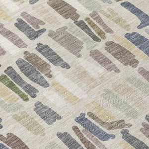 HomeRoots 8' Round Striped Area Rug in Linen Gray and Beige | Washable, Durable, Indoor/Outdoor Design for Style 689657